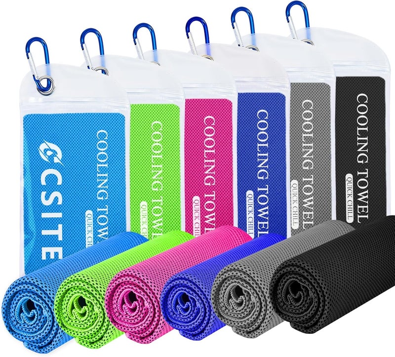 CASITE Cooling Towels for Neck and Face - 6 Pack 47x12 Inch Ice Cold Microfiber Towels, Soft & Breathable Cooling Towel for Hot Weather, Sports, Yoga, Workout, Running, Golf, Camping - Image 1